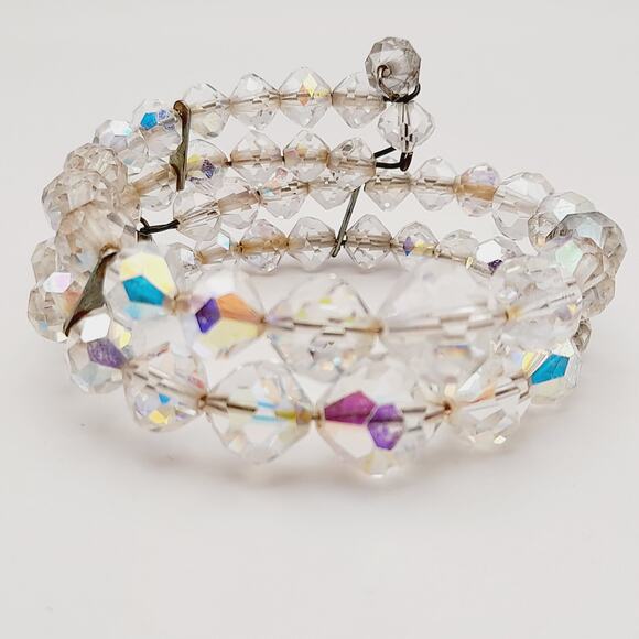 Vintage 1950s Clear Aurora Borealis Crystal Two Strand Bracelet – 6 3/4 Inches - Picture 7 of 13